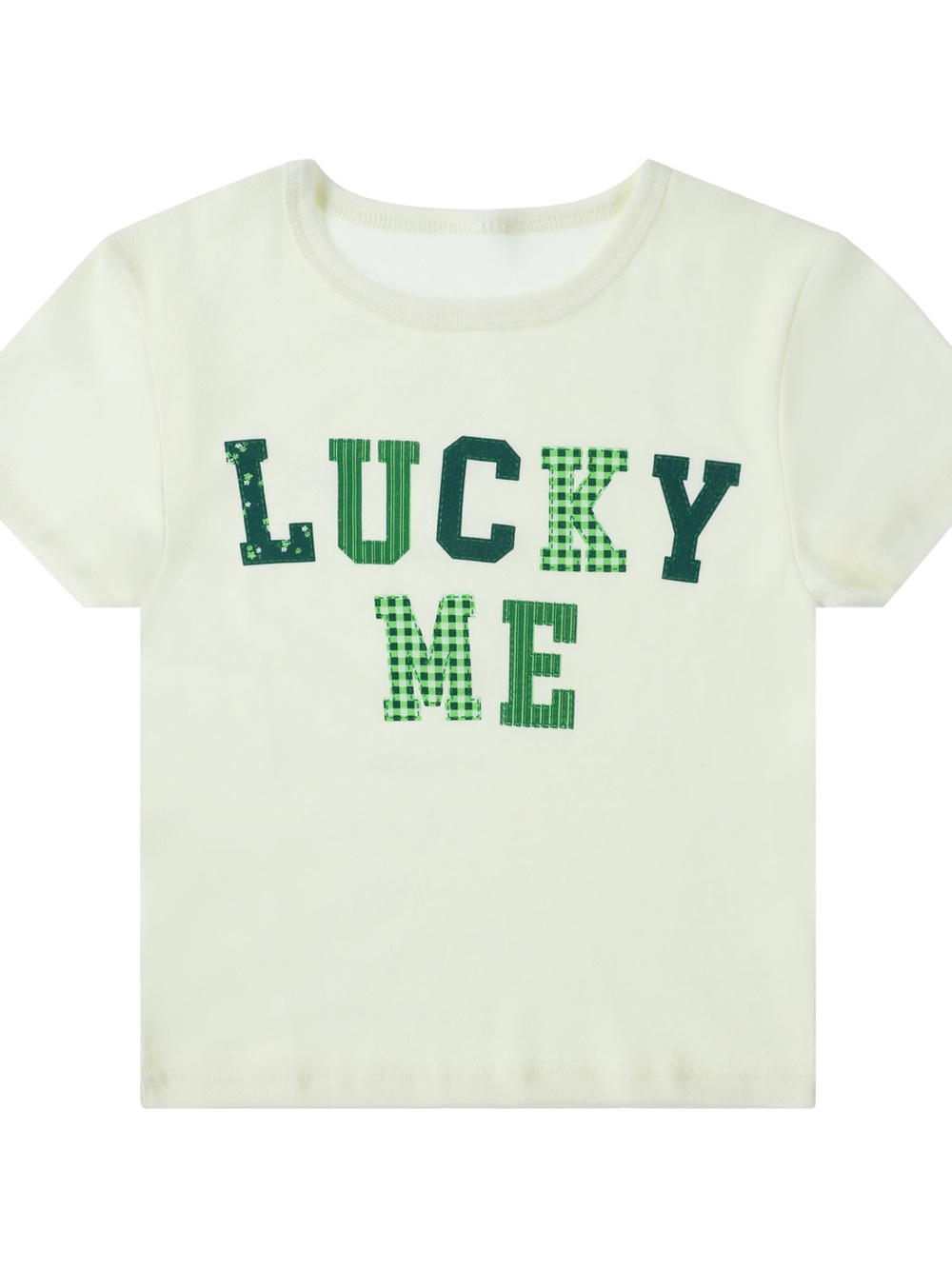 Cream 'Lucky Me' Short Sleeve Tee with Green Lettering size xl brand new w tags
